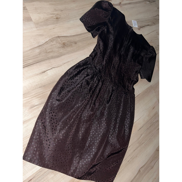 Vintage Black on Black Polka Dot Party Dress 9/10 - Picture 7 of 8